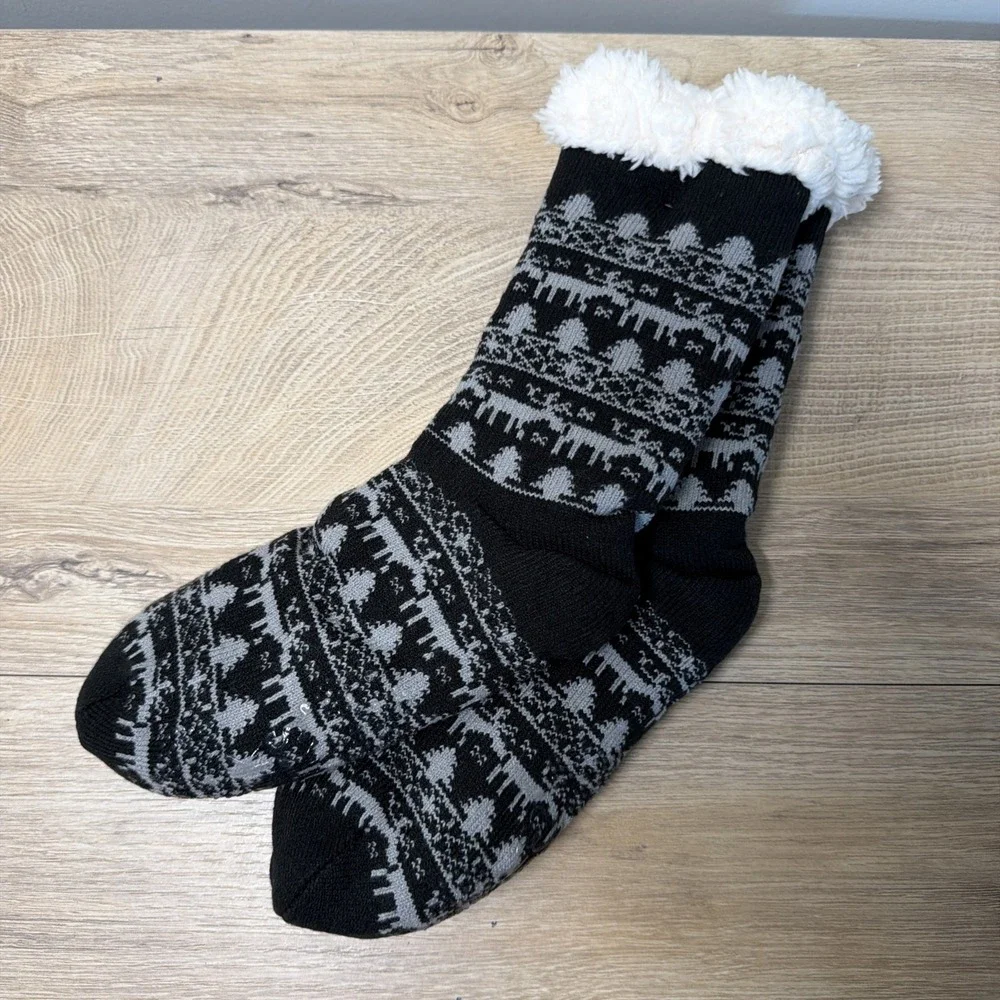 MUK LUKS Womens Cabin Socks Size S/M 6-8 Black Fair Isle Jojoba Infused NWT